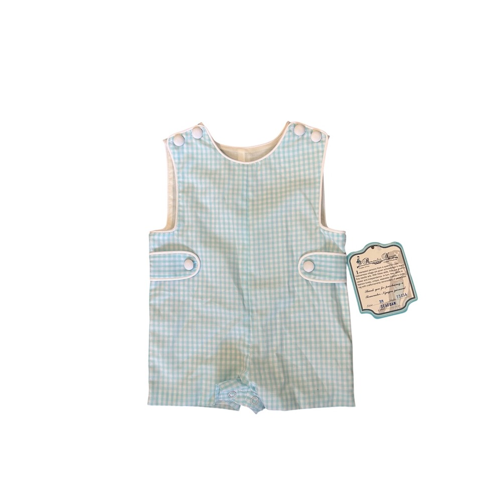 Remember Nguyen Seafoam Dallas Short Coverall Baby Boy 3 Month Gingham Romper